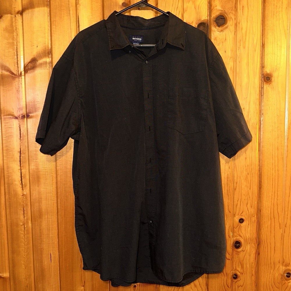 Basic Editions Black Short Sleeve Button Up Shirt 2XLT Easy Care Casual